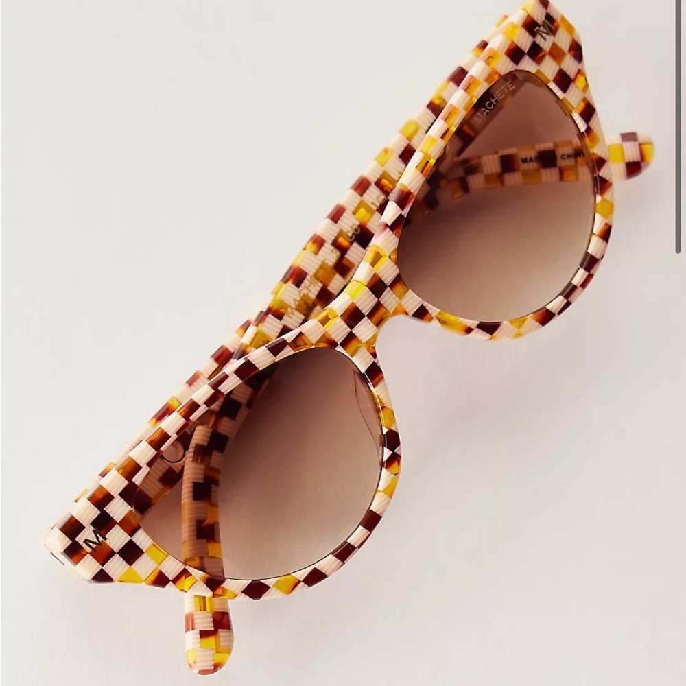 Mosaic Check Cat-Eye Machete Sunglasses